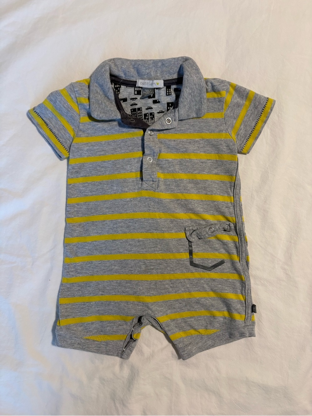 Petit Lem Gray and Yellow Striped One piece